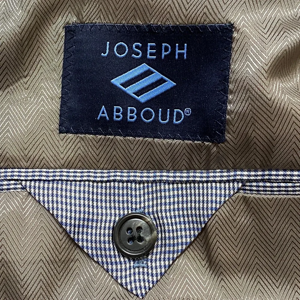 Joseph Abboud Mens Coat Jacket Size 44R Silk Wool Brown Beige Check‎ USA Made